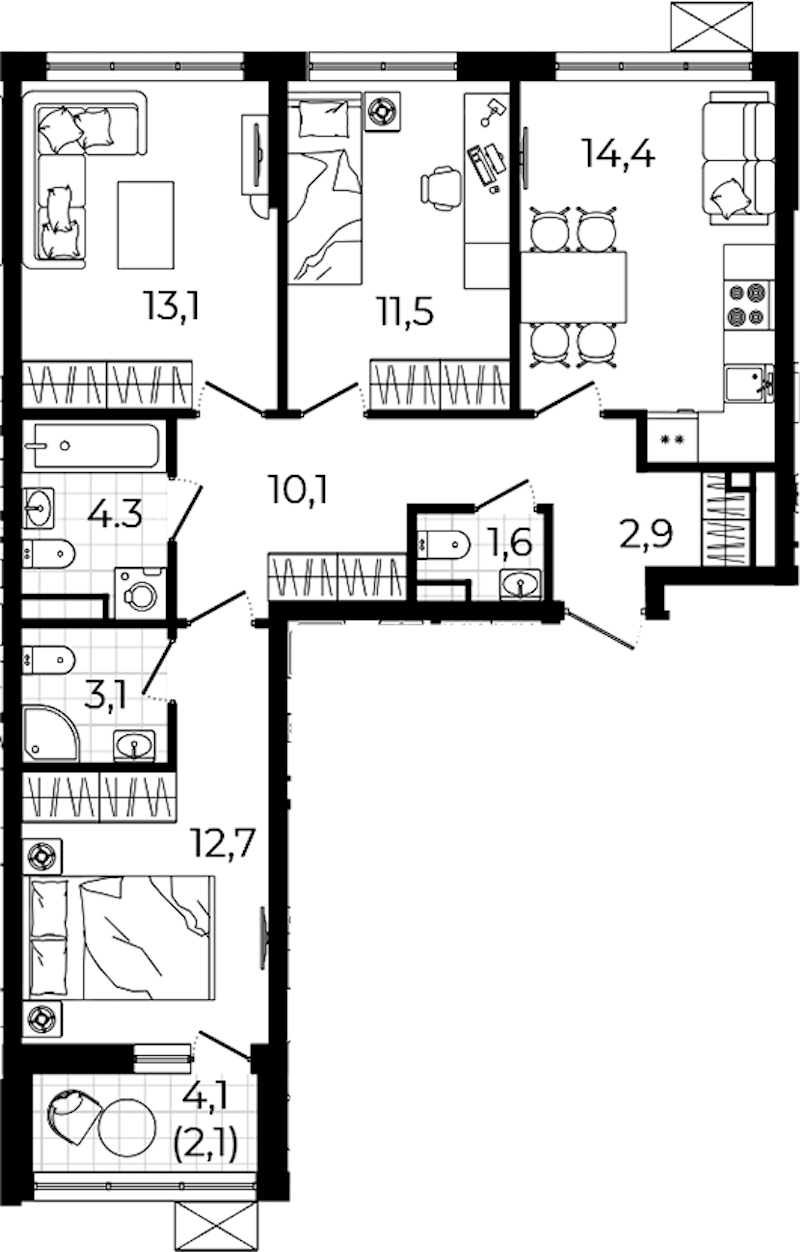 3-комнатная квартира 75.8 м², 6/12 эт., ЖК «А101 Всеволожск»